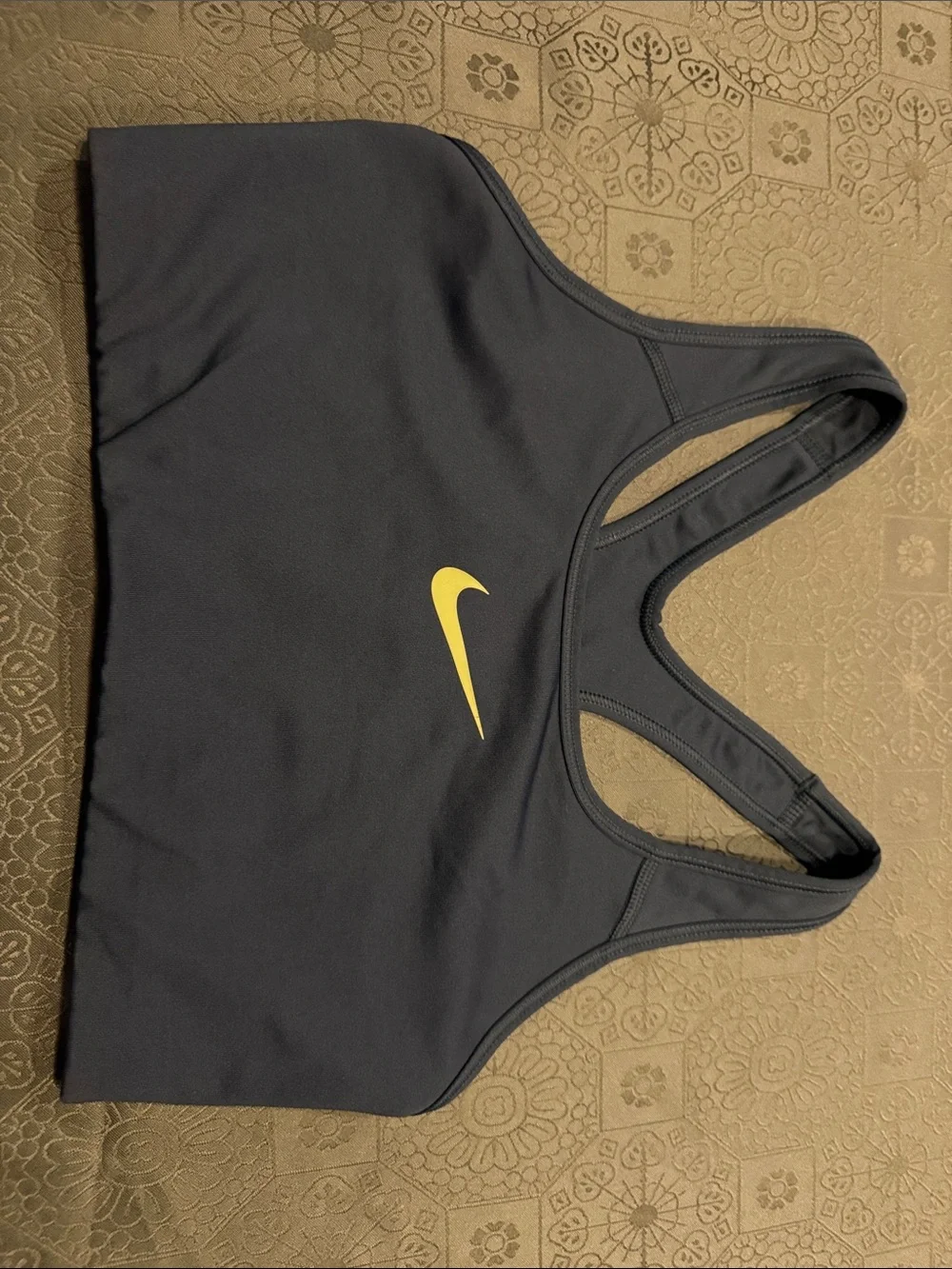 Nike Women's Navy Racerback Sports Bra with Yellow Swoosh